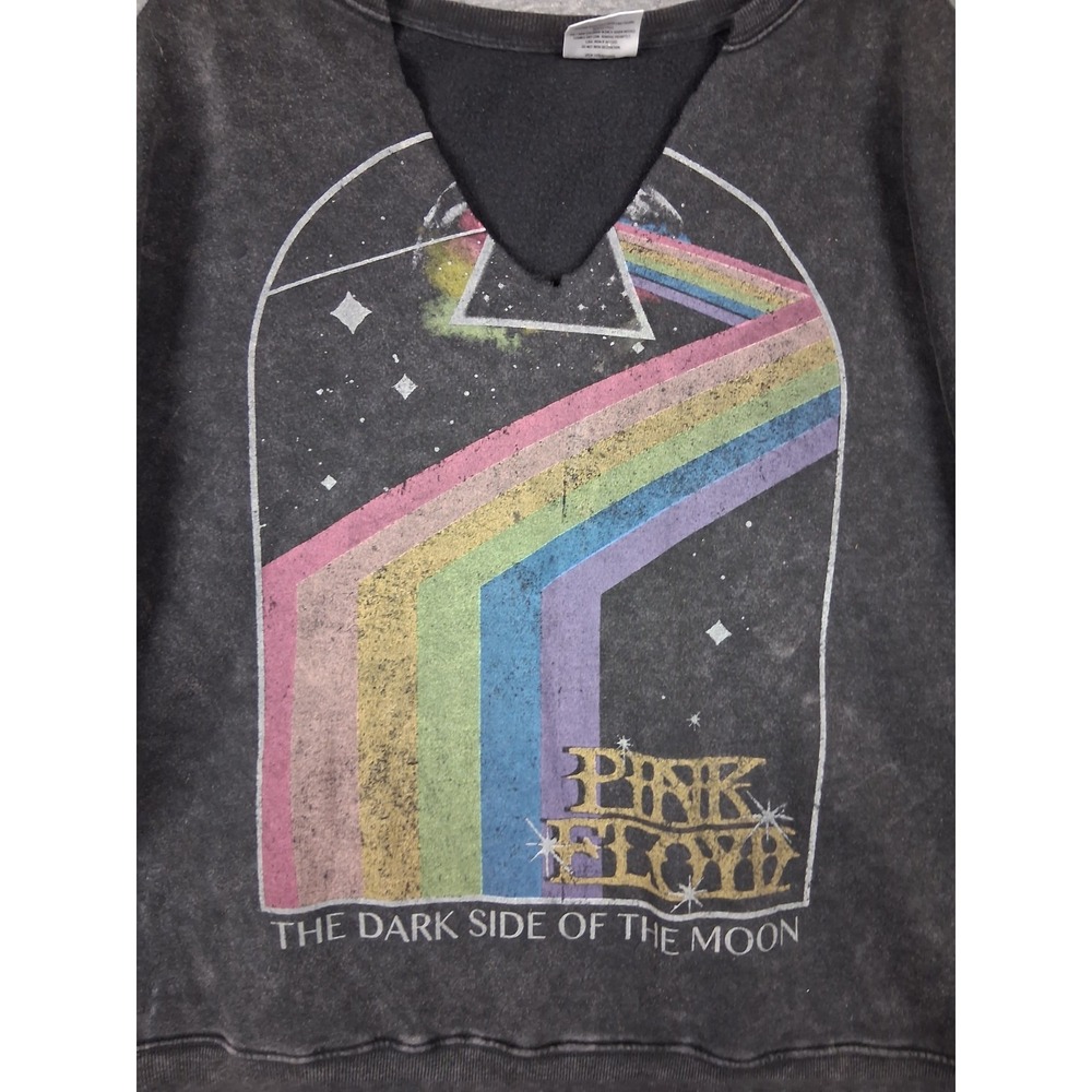 Pink Floyd Womens Sweatshirt 2XL Black Graphic‎ Spellout Dark Side Moon Upcycled